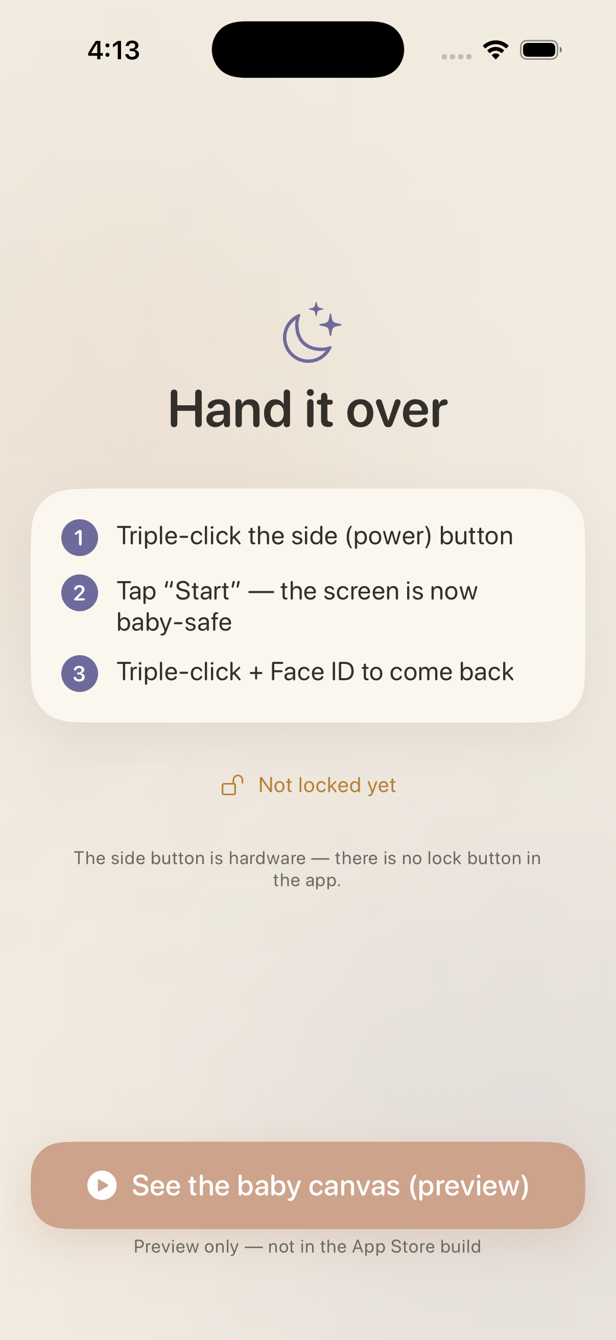 Tuckaway's clear, calm setup and arm screen